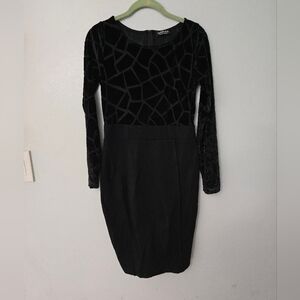 Fashion Nova Black Velour Top Long Sleeve Dress Large